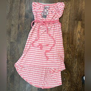 NWT- Soprano Pink & Grey High Low Striped Strapless Dress